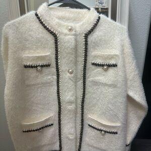 Chic Cream and Black Women's Teddy Jacket